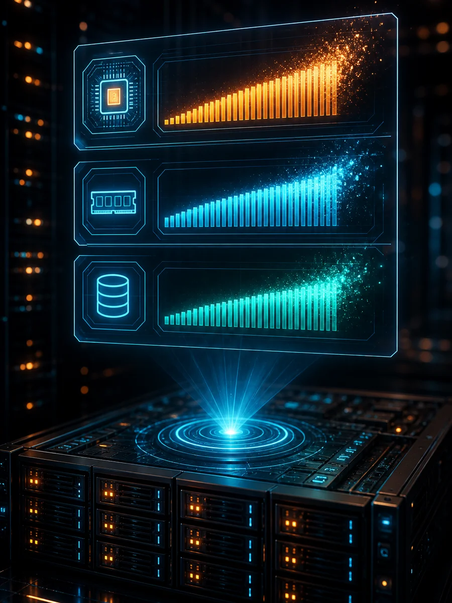 Live computing resource upgrade meters and hardware visualization